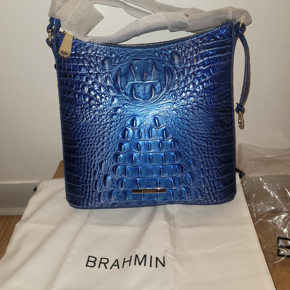 Brahmin Metallic Cobalt Croc-Embossed Crossbody Bag - Picture 7 of 8